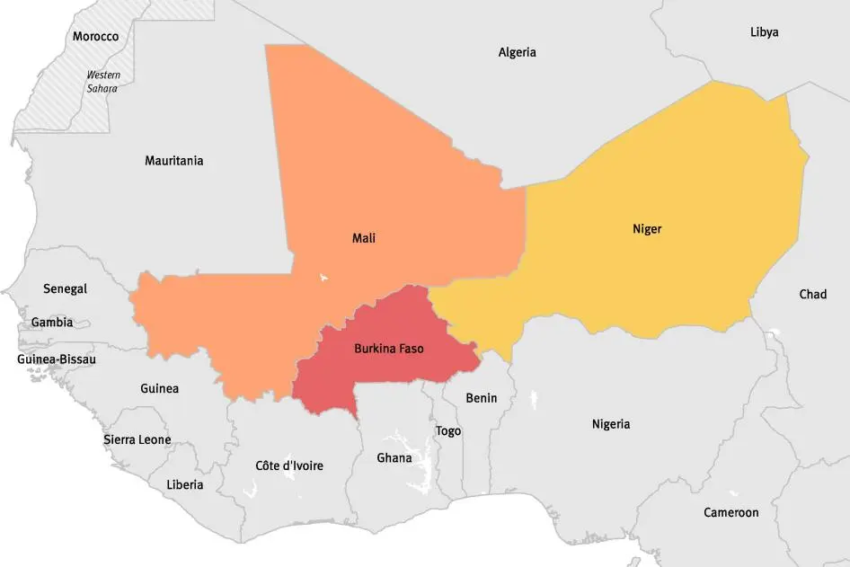 Mapa de la triple frontera del Sahel con presencia yihadista